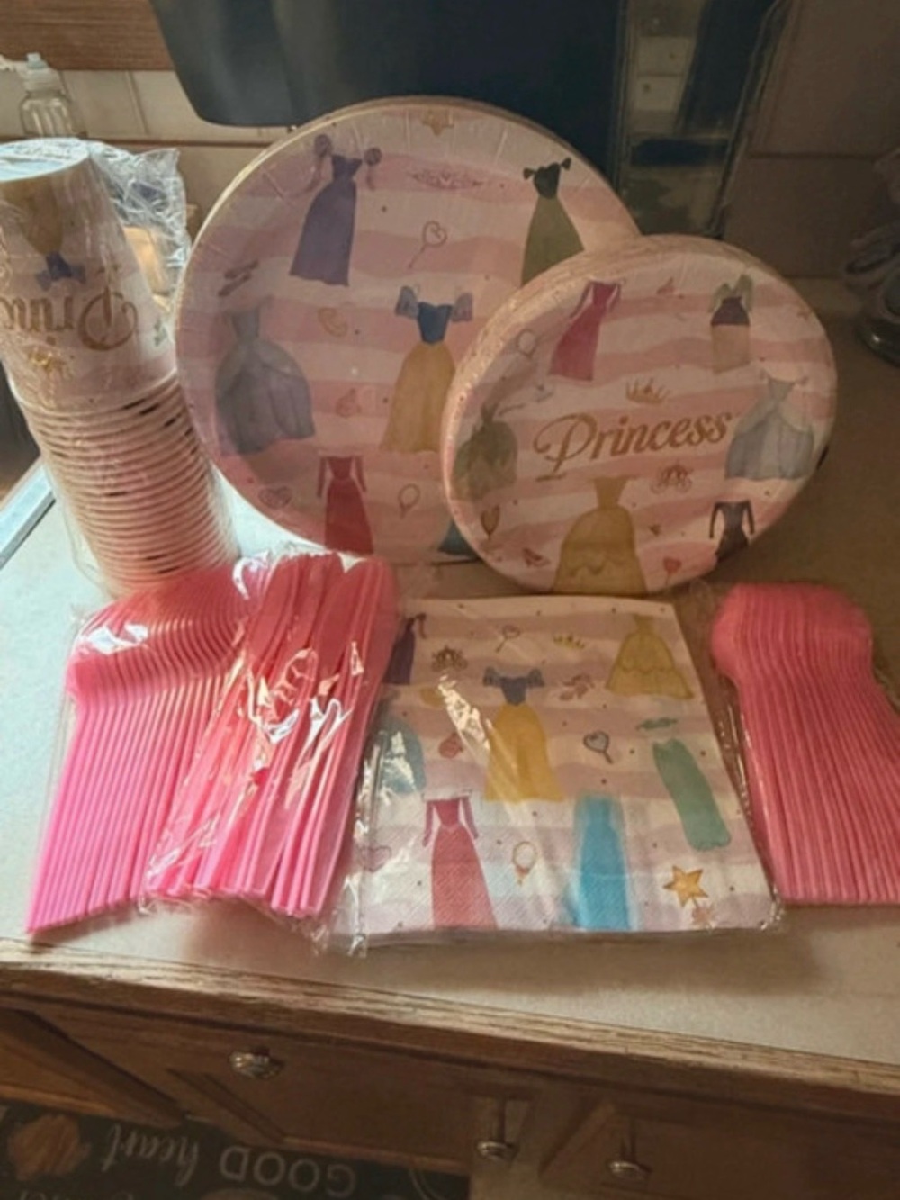 Prince Princess Paper Party Tableware Set with Pink Cutlery